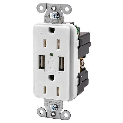 Hubbell USB15X2W 15AMP Outlet Dual USB Charging Ports White